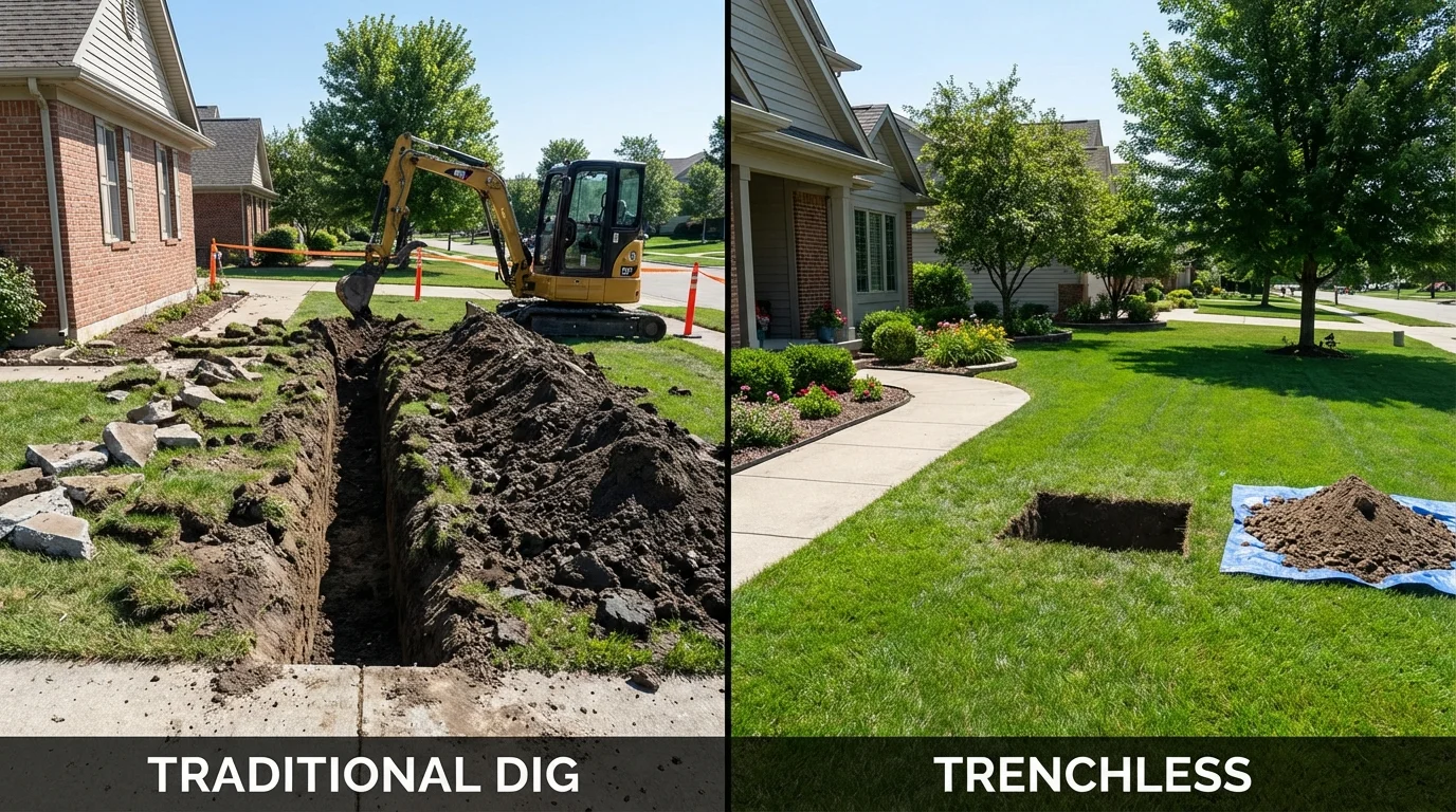 Trenchless sewer repair with minimal yard damage versus traditional excavation in Granite Falls, NC